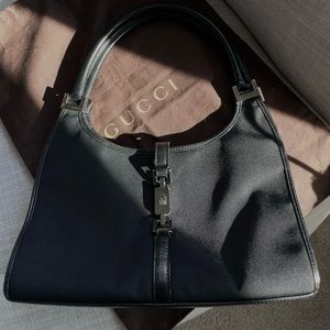 Vintage 1990s black Gucci canvas hobo bag